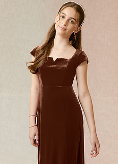 Azazie Gabi Junior Umber A-Line Velvet Dress image6
