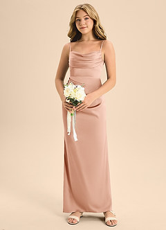 Azazie Mai Junior Rose Gold A-Line Sweetheart Neckline Stretch Satin Dress image4