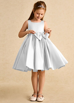 Azazie Jessie Flower Girl Dresses Diamond White A-Line Bow Matte Satin Dress image3