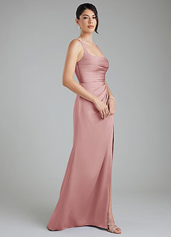 Azazie Sierra Robes à essayer chez vous Robe Trapèze en Satin extensible Corset Rose Poussiéreuse image3