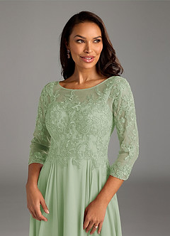 Azazie Marge Mother of the Bride Dresses Dusty Sage A-Line Scoop Lace Chiffon Dress image5
