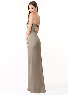 Azazie Leonis Bridesmaid Dresses Taupe Mermaid Pleated Stretch Satin Convertible Dress image7