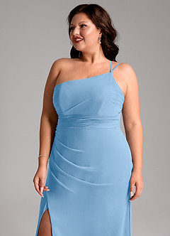 Azazie Eren Vestidos de damas de honor Vestido Azul Pálido de Gasa de Corte Recto con Un hombro image10