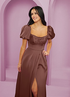 Barbie ♥ Azazie Brudtärnklänningar Klänning av A-Linje i Stretch Satin Ruched Espresso image5