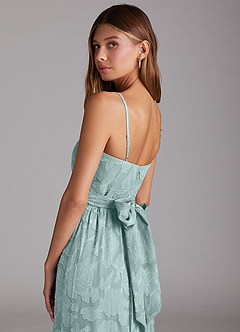 Azazie Nathalia Bridesmaid Dresses Mist A-Line Bow Floral Burnout Dress image6
