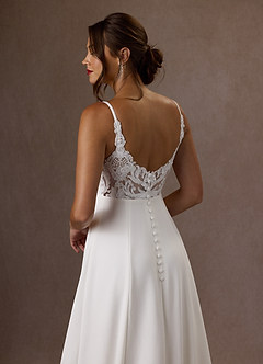 Azazie Xena Wedding Dresses Diamond White A-Line V-Neck Sequins Stretch Crepe Dress image4