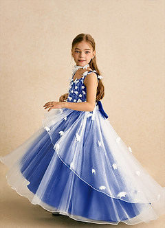 Azazie Darlina Robe Demoiselle D'honneur Fillette Robe Princesse en Tulle Dentelle Ivoire Bleu Roi image3