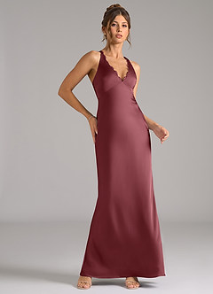 Azazie Tianna Bridesmaid Dresses Desert Rose A-Line Stretch Satin Dress image5