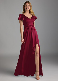 Azazie Omari Bridesmaid Dresses Burgundy A-Line Stretch Satin Dress image1