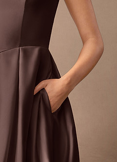 Azazie Fulton Moeder van de bruid jurken A-Lijn Jurk van Stretch Satijn Geplooid Ganache image13