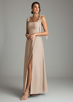 Azazie Debra Bridesmaid Dresses Taupe A-Line with Pockets Chiffon Convertible Dress image8