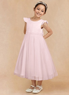 Azazie Hemi Flower Girl Dresses Blushing Pink A-Line Bow Tulle Dress image2