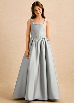 Azazie Enid Girls Formal Flower Girl Dresses Silver A-Line Beaded Stretch Satin Dress image5