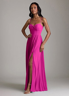 Azazie Akiko Bridesmaid Dresses Fuchsia A-Line Sweetheart Neckline Chiffon Dress image4