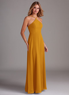 Azazie Bailey Bridesmaid Dresses Butterscotch A-Line Halter Side Slit Chiffon Dress image6