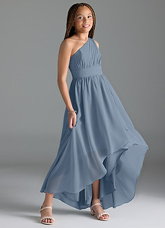 Azazie Mathilda Junior Dusty Blue A-Line Pleated Chiffon Dress image3