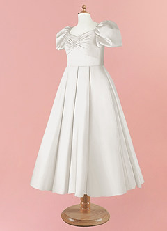 Barbie ♥ Azazie Puff Sleeve Bow Box Pleat Stretch Satin Dress | Azazie