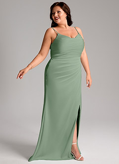 Azazie Deandra Bridesmaid Dresses Matcha Mermaid Pleated Stretch Satin Dress image11