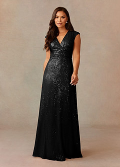 Azazie Sacramento Mother of the Bride Dresses Black A-Line Ruched Sequins Dress image4