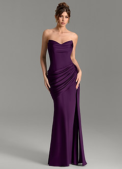 Azazie Zorah Vestidos de damas de honor Vestido Uva de Satén Elástico de Corte Sirena Convertible con Corsé image3