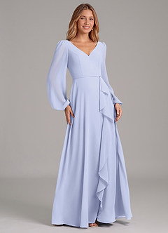 Azazie Simone 신부 들러리 드레스 A라인 긴팔 쉬폰 바닥 길이 드레스 image4