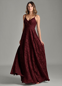 Azazie Amani 신부 들러리 드레스 A라인 주름진 플로럴 번아웃 바닥 길이 드레스 image4