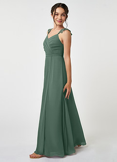 Azazie Emily Junior Sea Moss A-Line Ruched Chiffon Dress image3