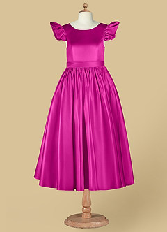 Azazie Violeta Jurken voor bloemenmeisjes Baljurk Jurk van Mat Satijn Boog Fuchsia image10
