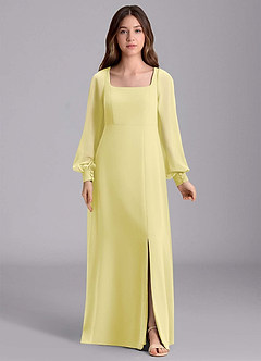 Azazie Bondi Junior Vestido de Sorbete De Limón de Gasa de Corte en A con Blusón image7