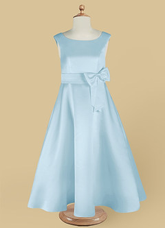 Azazie Lindy Flower Girl Dresses Sky Blue A-Line Pleated Matte Satin Dress image13