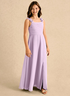 Azazie Masie Girls Formal Flower Girl Dresses Frosted Lilac A-Line Pleated Chiffon Dress image1