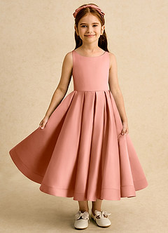 Azazie Babs Blumenmädchenkleider Ballkleid Plissee Matte Satin Kleid Mai Tai image2