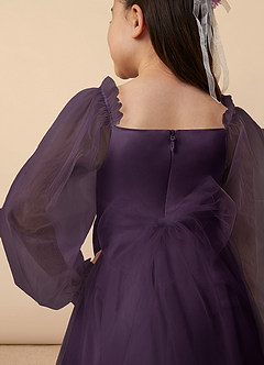 Azazie Aya Flower Girl Dresses Plum A-Line with Sleeves Tulle Dress image5