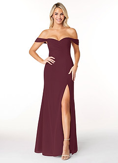 Azazie Joretta Final Sale Cabernet A-Line Off the Shoulder Chiffon Convertible Dress image1