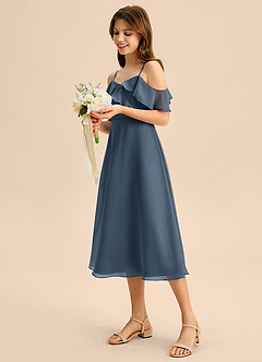 Azazie Kamilla Junior A-Linie Schulterfrei Chiffon Kleid Neptunblau image3