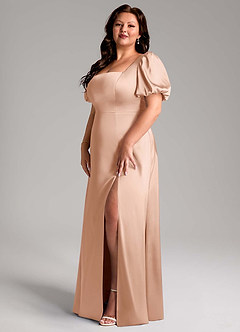 Azazie Fyona Bridesmaid Dresses Rose Gold A-Line Pleated Stretch Satin Dress image10