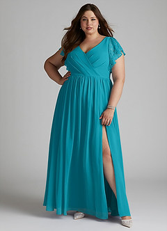Azazie Zella Bridesmaid Dresses Jade A-Line Lace Chiffon Dress image8