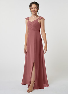 Azazie Amada Junior A-Linie Gestreift Chiffon Kleid Amethyst image3