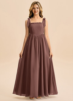 Azazie Delia Junior Abito A-Line in Chiffon Fiocco Espresso image5