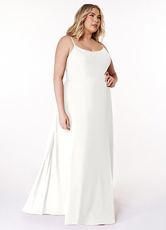 Azazie Moira Brautjungfernkleider A-Linie Schaufel Chiffon Kleid Weiß image11