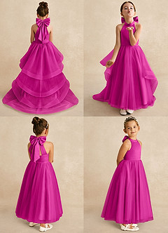 Azazie Bev Flower Girl Dresses Fuchsia A-Line Convertible Tulle Dress image2