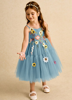 Azazie Osea Blumenmädchenkleider Ballkleid Plissee Tüll Kleid Stimmungsvolles Blau image1
