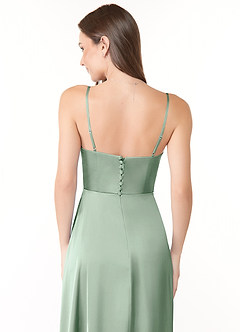 Azazie Halsey Final Sale Agave A-Line Side Slit Stretch Satin Dress image3