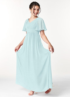 Azazie Temeka Junior Sea Glass A-Line Pleated Chiffon Dress image3