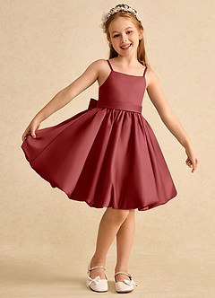Azazie Davine Flower Girl Dresses Rust A-Line Spaghetti Strap Matte Satin Dress image2