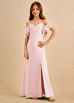 Azazie Pippy Girls Formal Robe Demoiselle D'honneur Fillette Robe Trapèze en Mousseline de soie Encolure en Forme de Cœur Rose Pâle image1