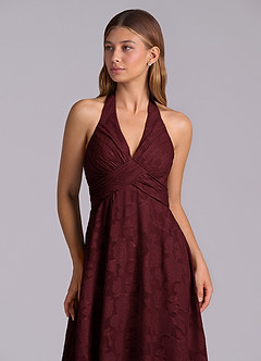 Azazie Tessie Brudtärnklänningar Klä av A-Linje i Blommig Utbrändhet Plisserad Cabernet image7
