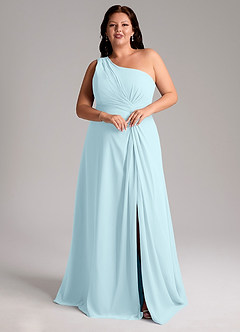 Azazie Brooke Robes de demoiselle d'honneur Robe Trapèze en Mousseline de soie Une épaule Bleu Nuage image10