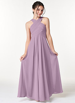 Azazie Kaleigh Junior Wisteria A-Line Pleated Chiffon Dress image4