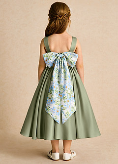 Azazie Doodlebug Flower Girl Dresses Pistachio A-Line Bow Matte Satin Dress image1